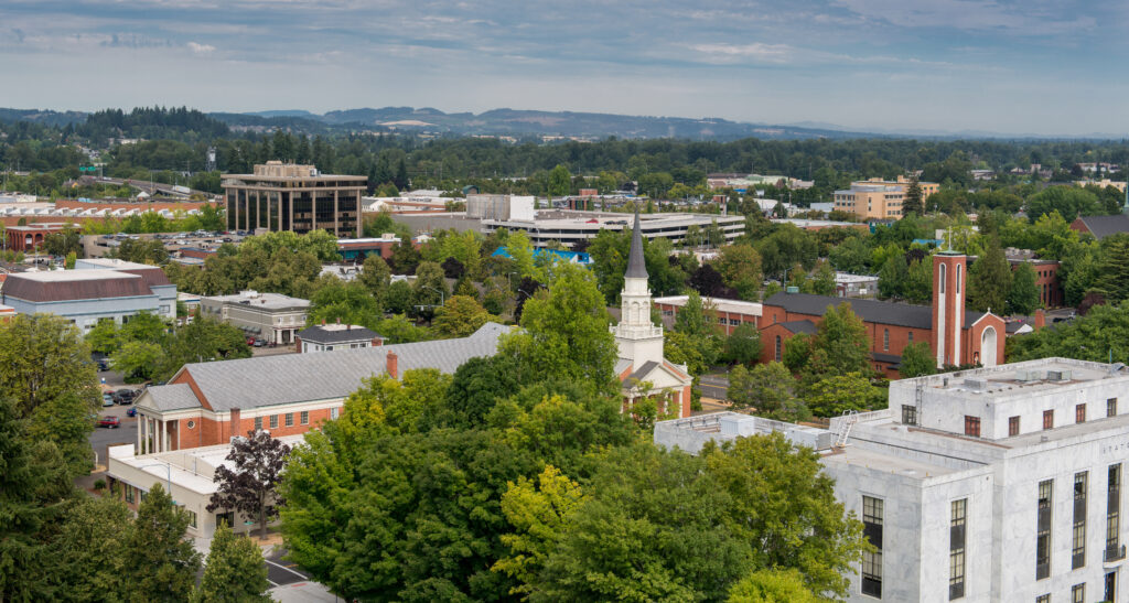 Downtown Salem from the roof of the Oregon State Capitol building at 900 Court Street NE in Salem, Oregon on August 9, 2013.