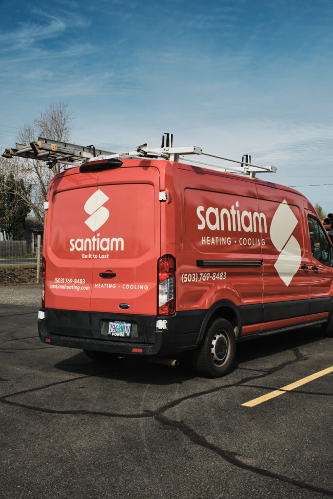 Santiam service trucks parked in yard ready for dispatch