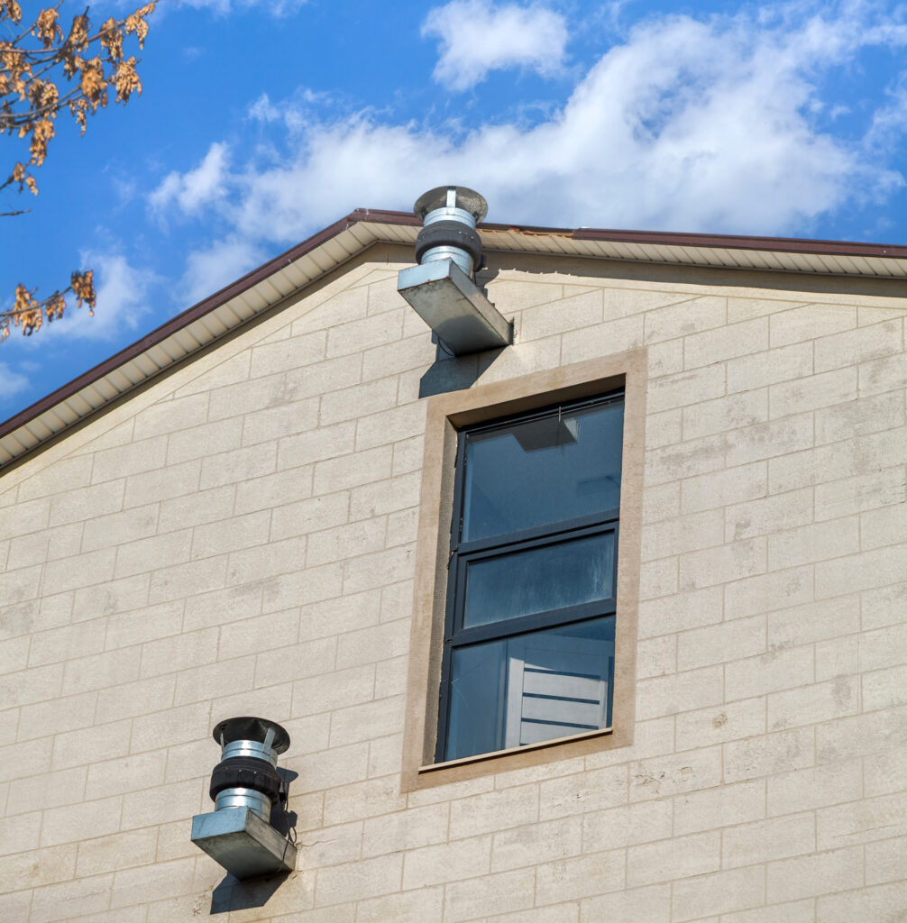 Air conditioning in the window of a school