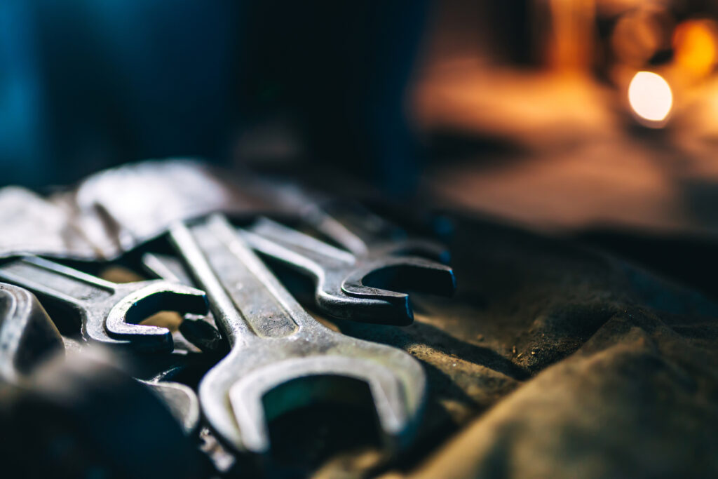 Spanners. Various spanners. Set of wrench tool equipment.