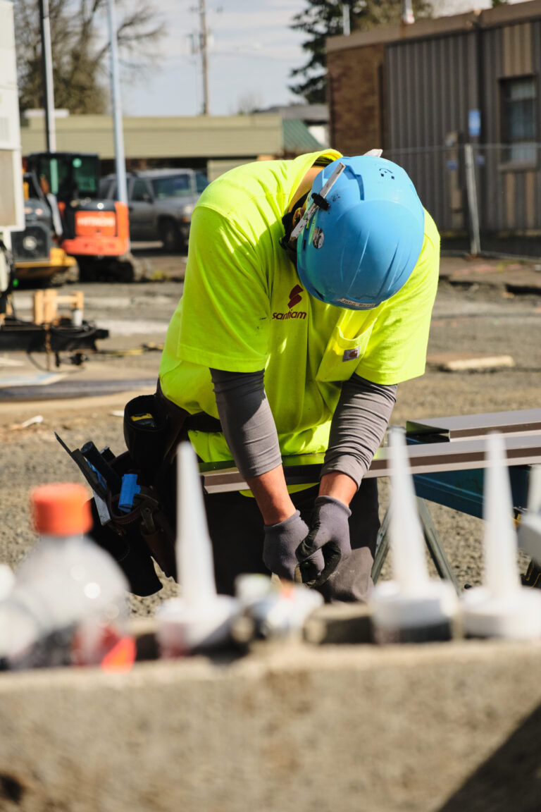 Close-up of precision sheet metal work on site